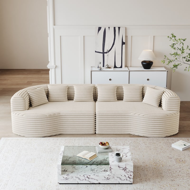 Oversized Modular Curved Sectional Sofa, Comfy Corduroy Upholstered Boneless Cloud Sofa, Memory Foam Floor Sofa with 6 Pillows