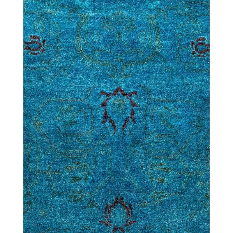 Overton Hand Knotted Wool Vintage Inspired Modern Contemporary Overdyed Blue Area Rug - 3' 2" x 5' 3"