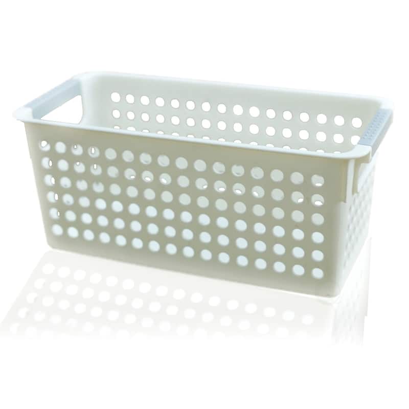 White Rectangular Plastic Shelf Organizer Basket with Handles - 1