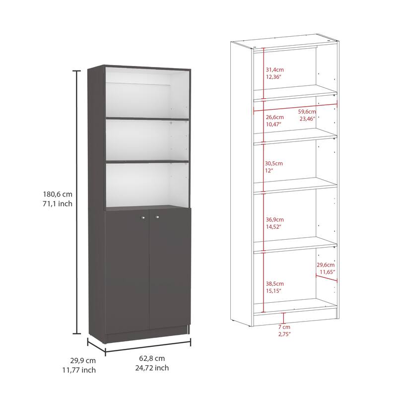 2 Piece 2 Piece Home Bookcase Set, 42" Wide with 8 Shelves and Double Door Cabinet, Living Room Set