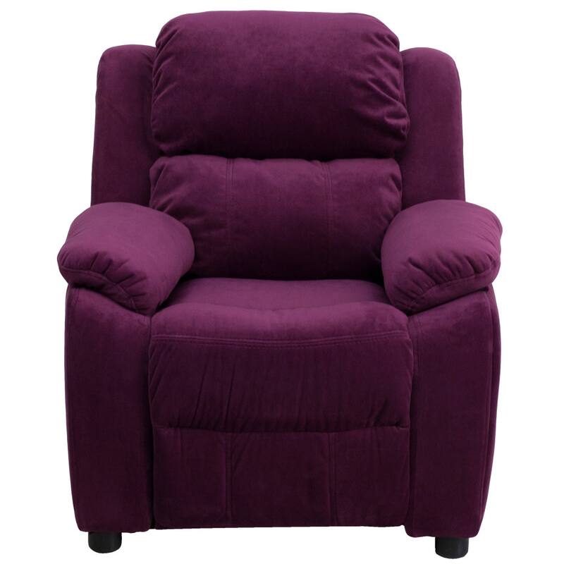 Deluxe Padded Contemporary Kids Recliner with Storage Arms