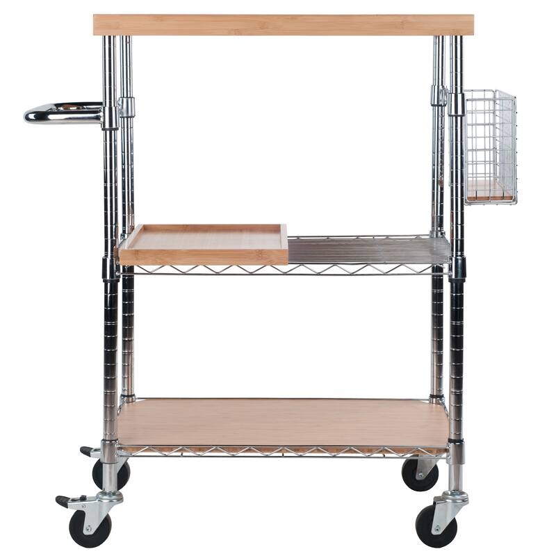 Madera Utility Kitchen Cart, Bamboo and Chrome - 35.22 x 17.64 x 38.58 inches
