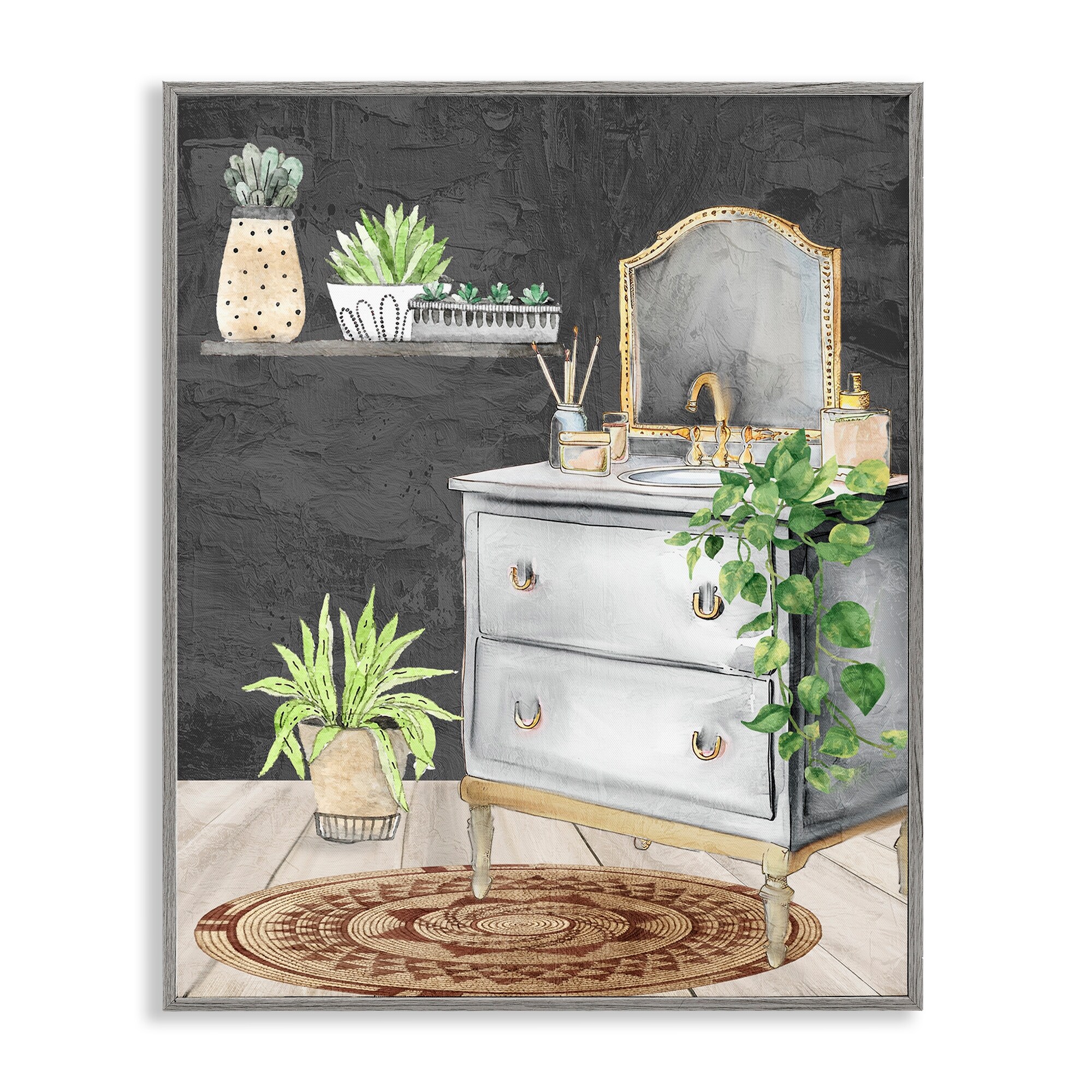 Stupell Relaxed Green Bath Vanity Framed Giclee Art Design By Kim Allen