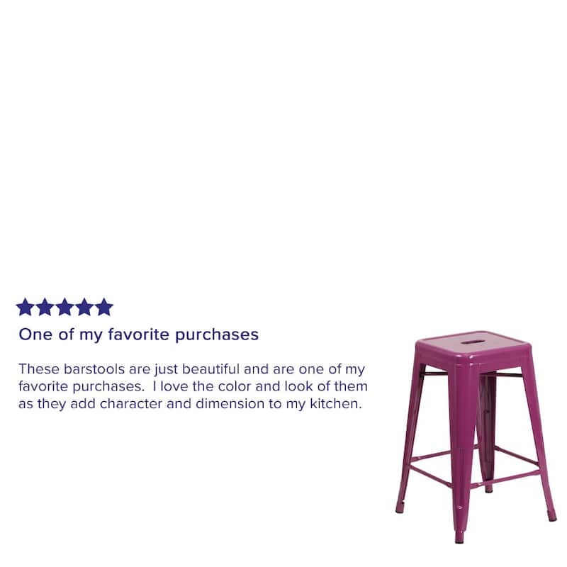 24" High Backless Metal Indoor-Outdoor Counter Height Stool w/Square Seat