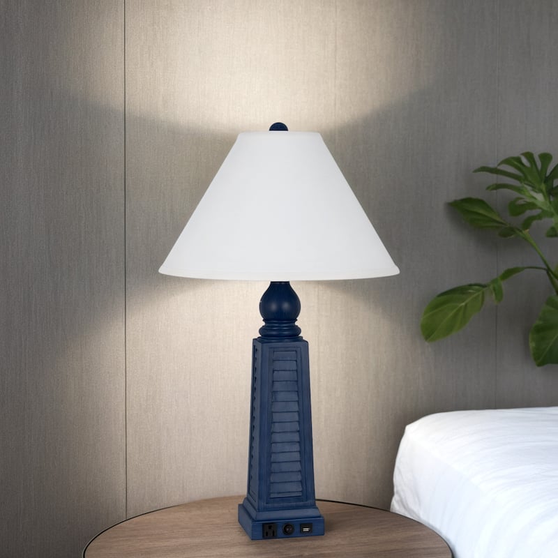 Polyresin 31" Table Lamp with Linen Shade, Navy Blue (Set of 2)