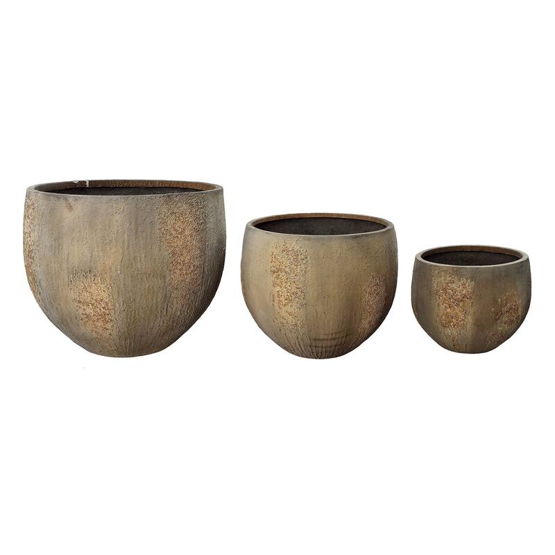Laurel Lightweight Concrete Resin Pot Planter, Brown (Set of 3)