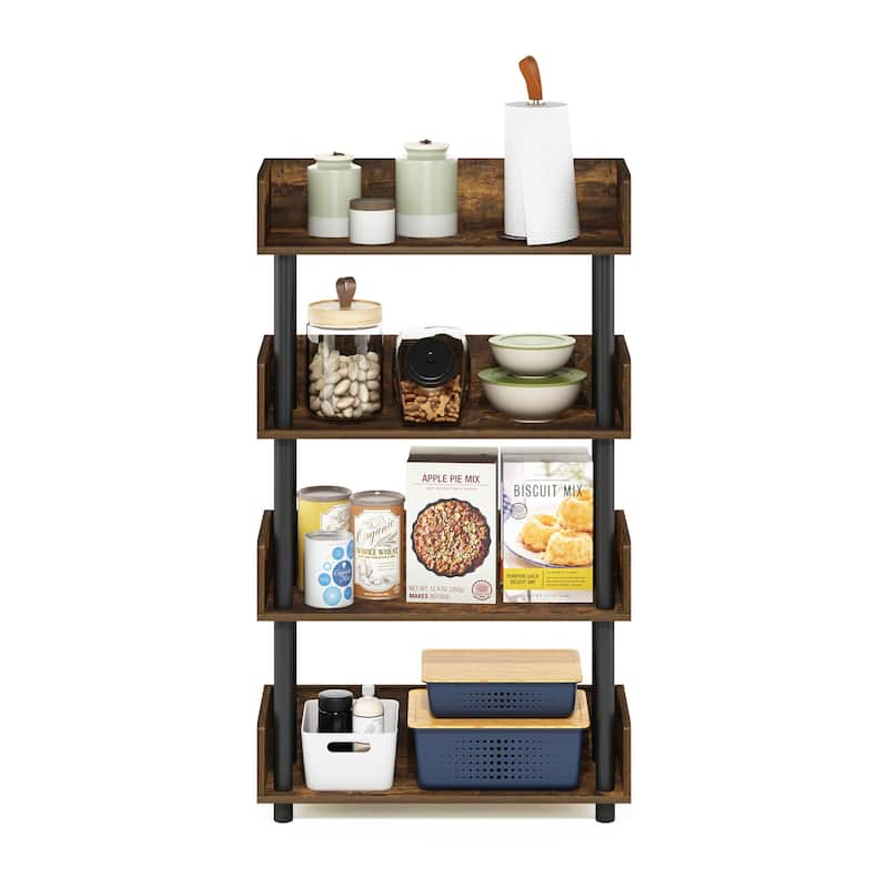 4 Tiers Wood Household Shelving Unit in Pine/Black (23.62 in. W x 41.1 in. H x 9.21 in. D) - 23.62