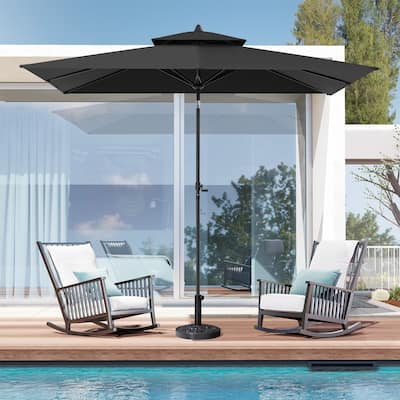 Crestlive 9 x 5 FT Double Top Patio Outdoor Market Umbrella Table Umbrella, Base Not Included