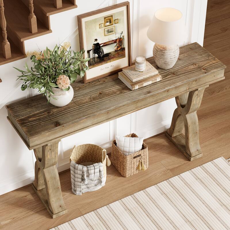 63-Inch Solid Wood Console Table, Farmhouse Narrow Entryway Table