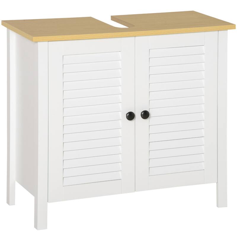 White MDF Under Sink Bathroom Cabinet with Doors and Anti-Slip Feet - 26.5" W x 11.75" D x 23.75" H - White