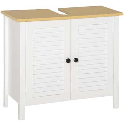 White MDF Under Sink Bathroom Cabinet with Doors and Anti-Slip Feet - 26.5" W x 11.75" D x 23.75" H