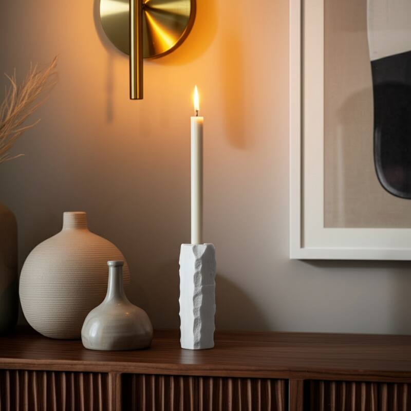 Marble Stone Candle Holder Cylindrical Taper Sleek Sculptural Design - 2" x 2" x 6.25"