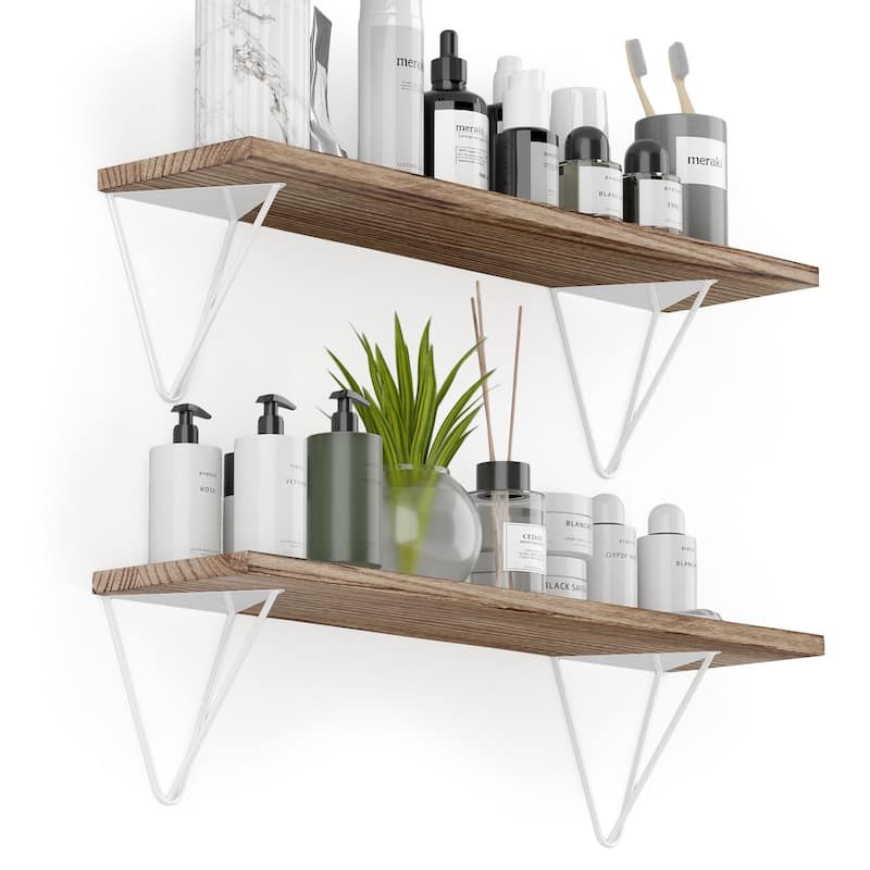 Wallniture Colmar 24x6" Bathroom Wall Shelving Unit, Burned, Set of 2