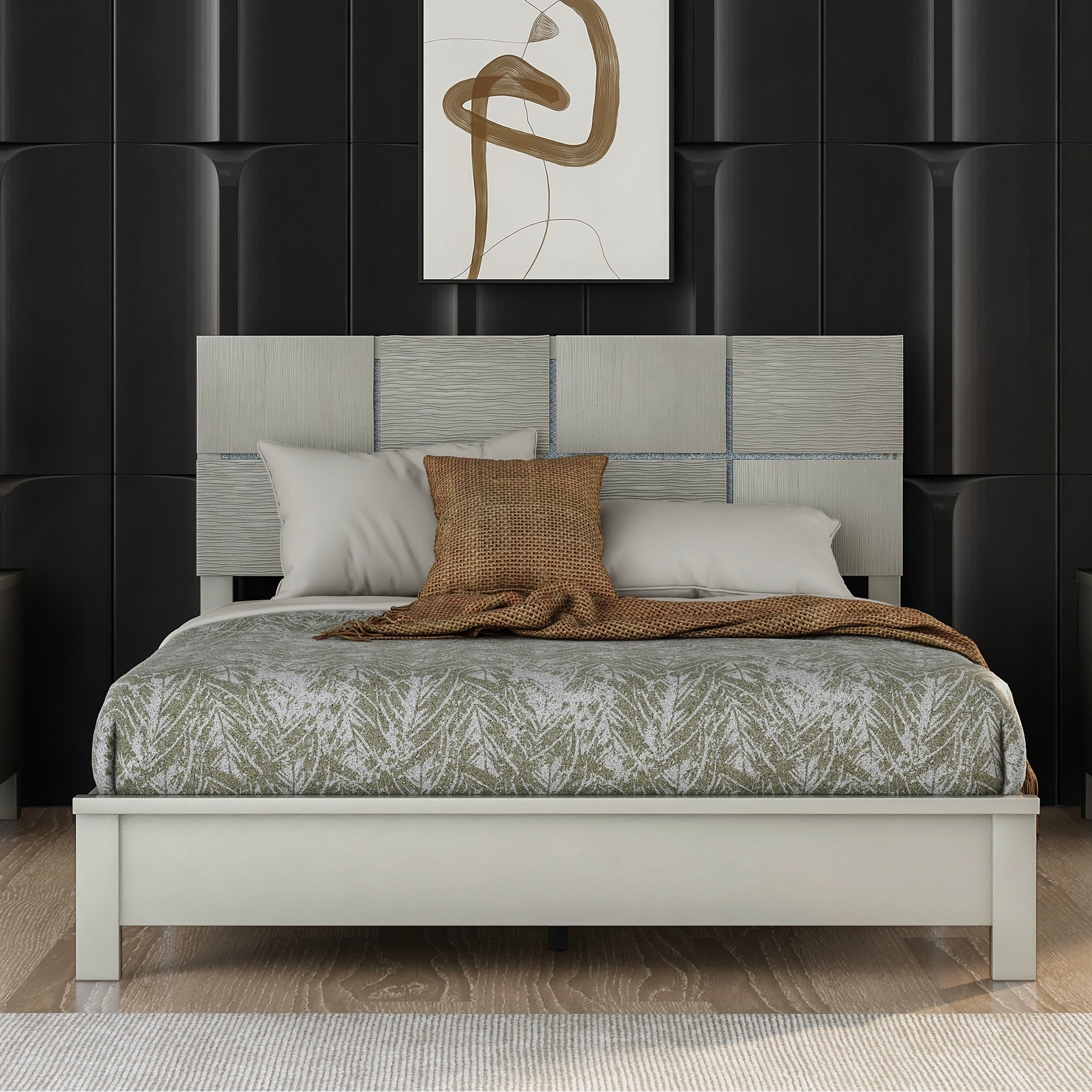 Modern Simple Platform Bed Frame with Headboard for Bedroom Solid