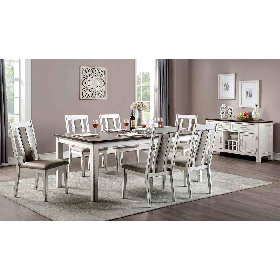 Classic Weathered White Finish 7PC Expandable Dining Set Table and Chairs