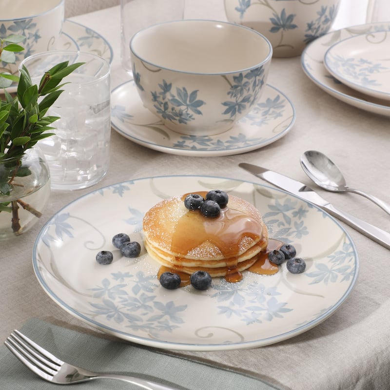 Gibson Home Admiral Hall 12-Piece Stoneware Durable Everyday Dinnerware Set- Plates & Bowls with Floral Pattern