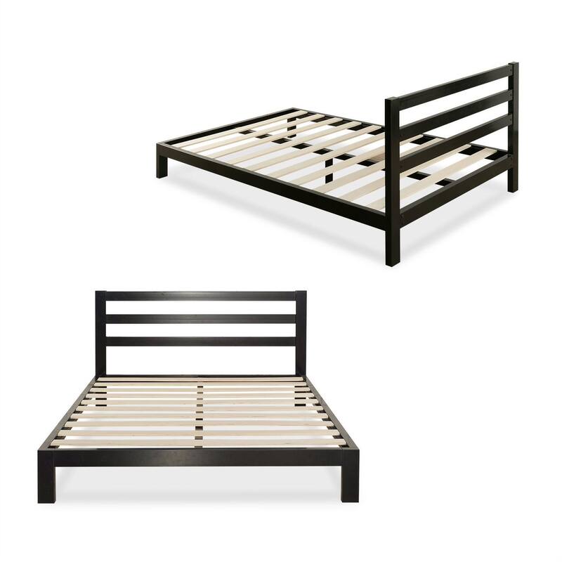 Black Twin size Metal Platform Bed Frame with Headboard and Wood Support Slats
