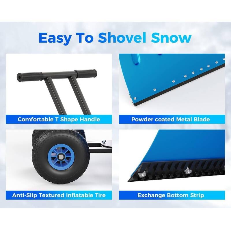 Heavy Duty 30-Inch Wheeled Snow Shovel with Adjustable Ergonomic Handle