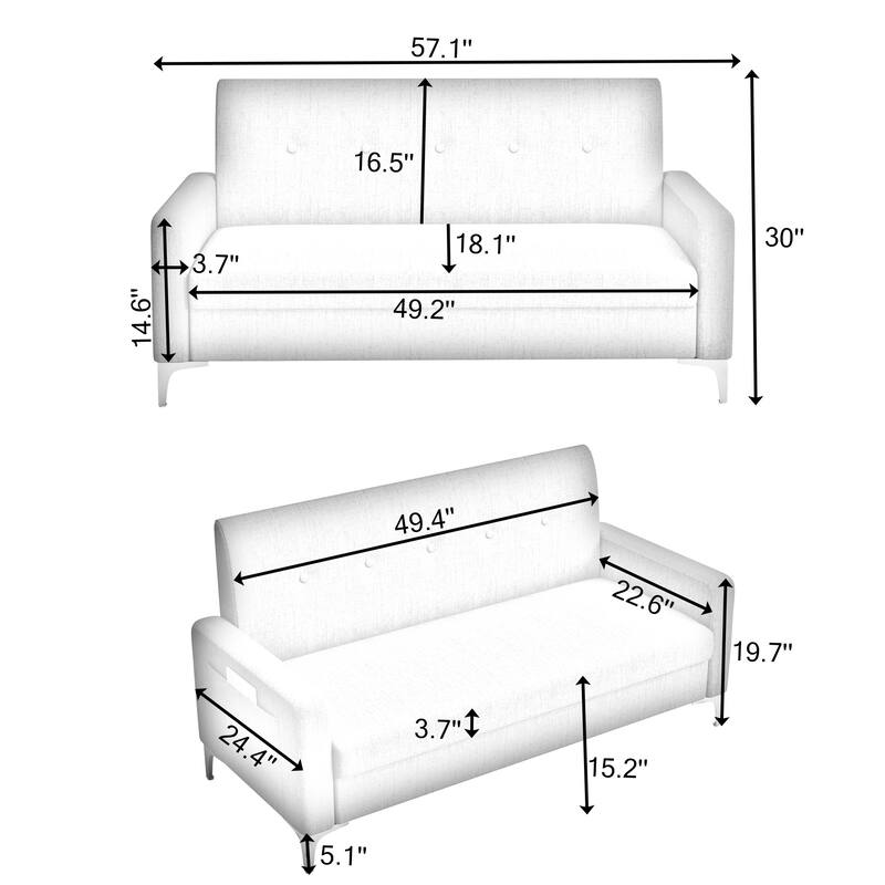Modern Double Sofa Bed with Adjustable Coffee Table, Leather Upholstery, and Storage, Perfect for Home Offices