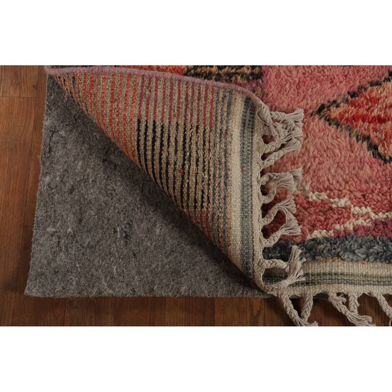 Geometric Plush Moroccan Oriental Rug Hand-Knotted Grey Wool Carpet - 7'9" x 10'5"