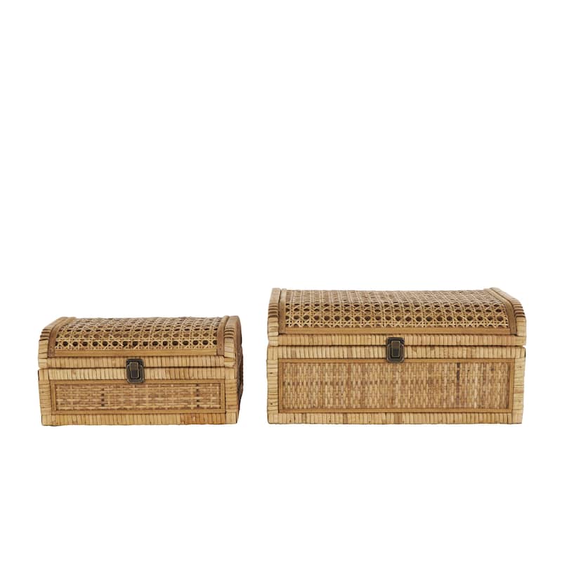 Rattan Handmade Woven Storage Decorative Box with Curved Tops and Wrapped Edges - Set of 2 Brown - Roche River Decor