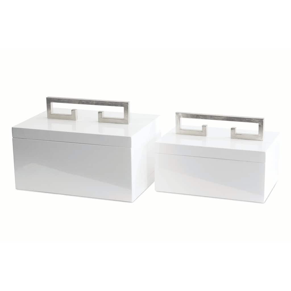 Avondale Boxes, White with Silver (Set of 2)