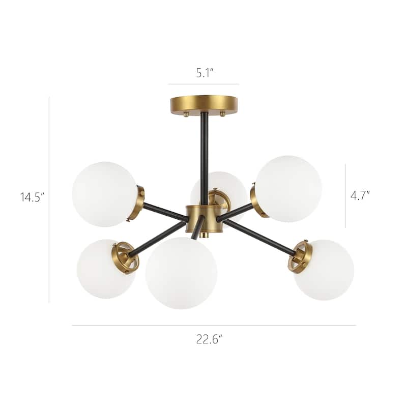GetLedel 6-Light Dimmable Sputnik Semi-Flush Mount Chandelier with Glass Globe Shades