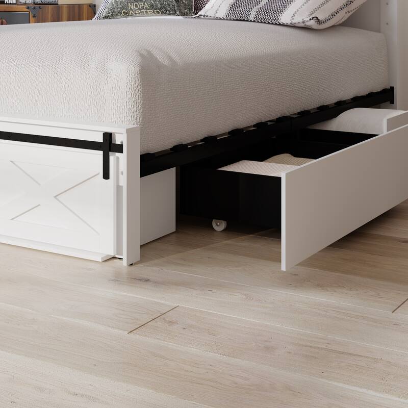 Storage Bed Queen Size Bed Frame w/Charging Station Light Drawers