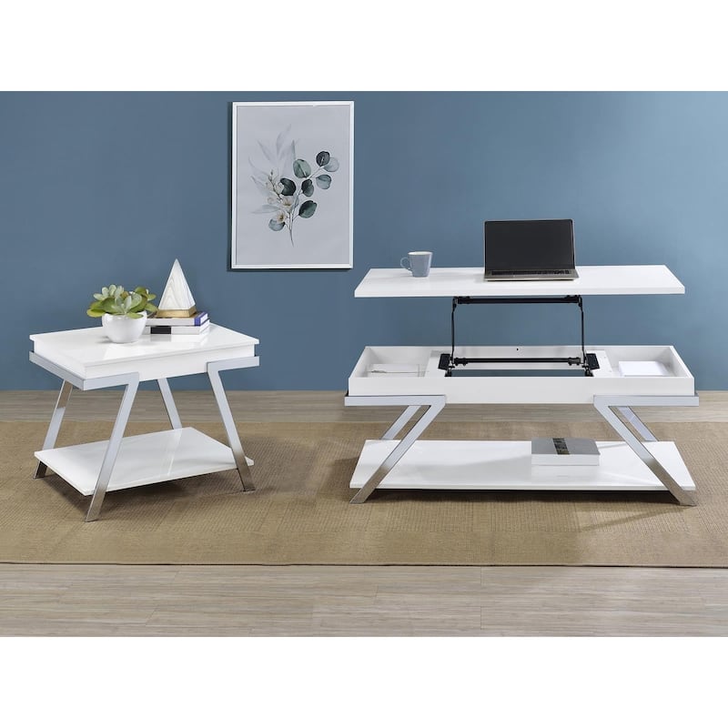 Matos White High Gloss and Chrome Rectangular End Table