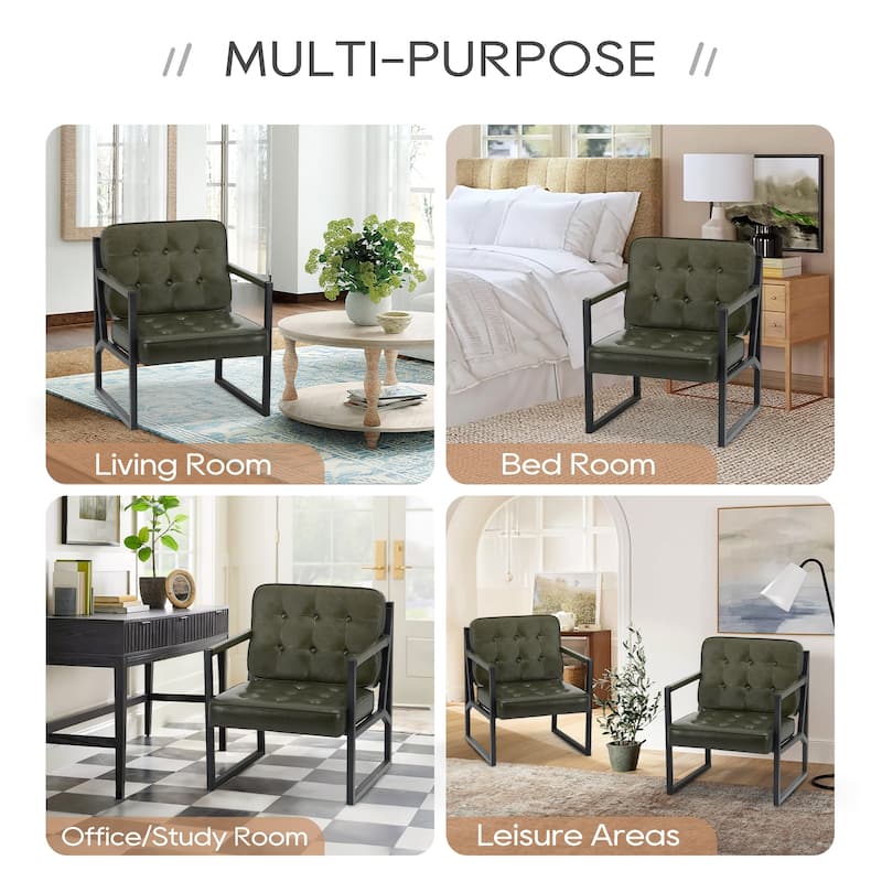Leather Accent Chair, Accent Arm Chair Comfy Armchair with Metal Legs - Set of 1