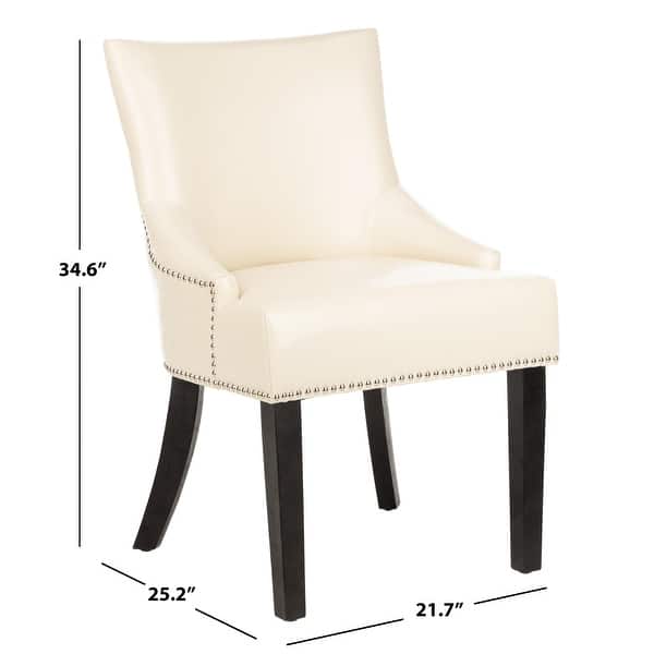 dimension image slide 1 of 7, SAFAVIEH Lotus Nailhead Leather Dining Chair Set of 2, Transitional - 21.7" x 25.2" x 34.6"