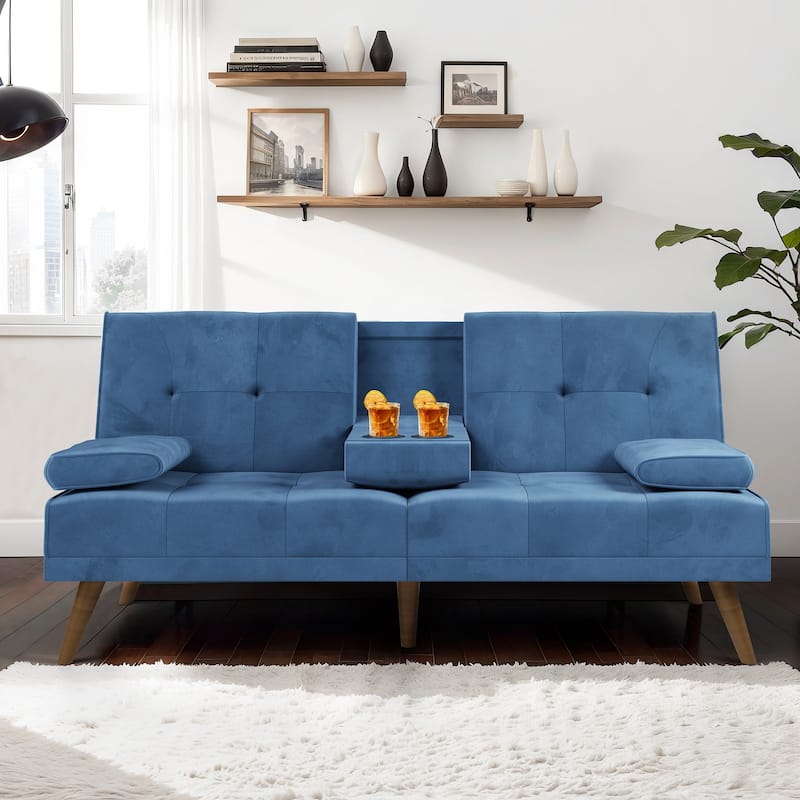 Futzca Futon Couch Sofa Bed, Small Sleeper Sofa Chair Loveseat - Blue