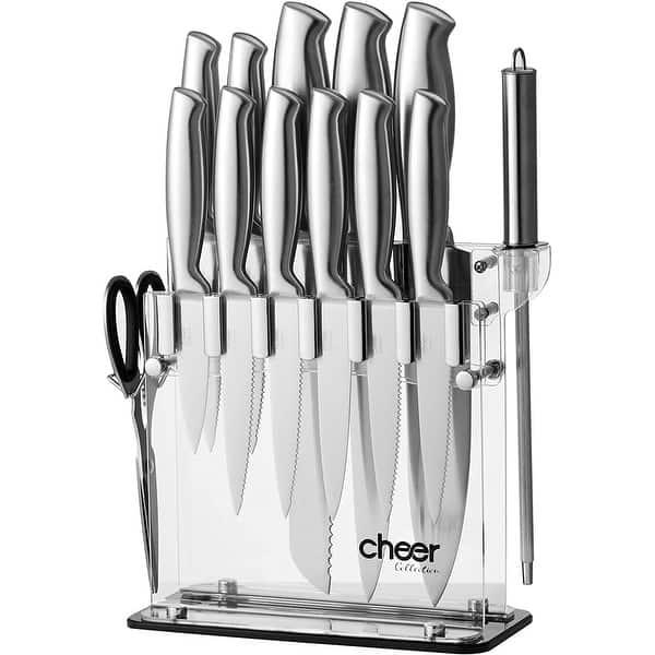 slide 1 of 5, Cheer Collection Stainless Steel Chef Knife Set with Acrylic Stand (14-Piece)