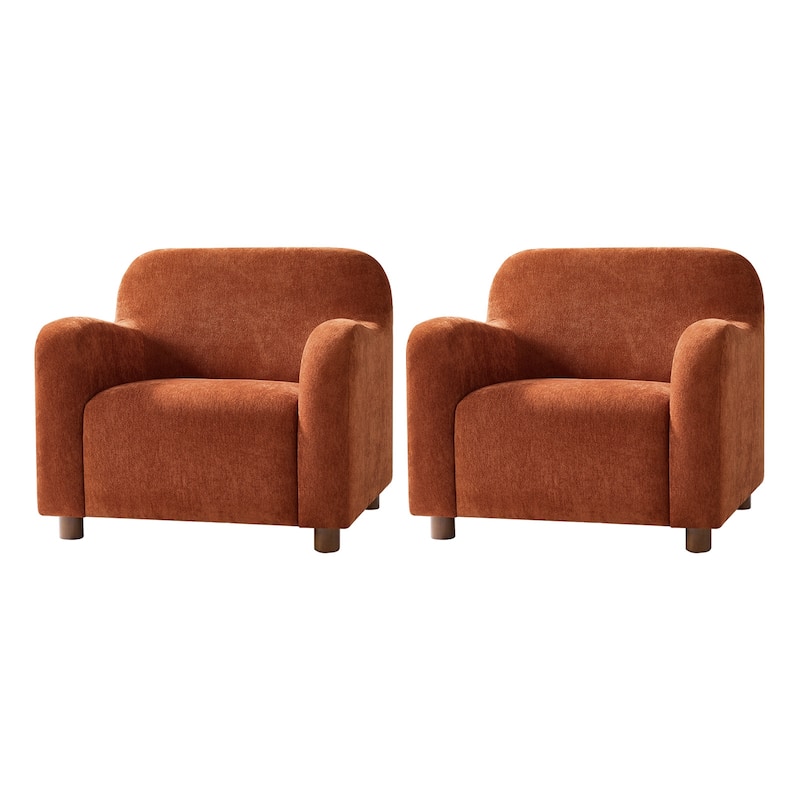 Wayne 35" Wide Boucle Upholstered Teddy Accent Chair with Solid Wood Legs Set of 2 by HULALA HOME