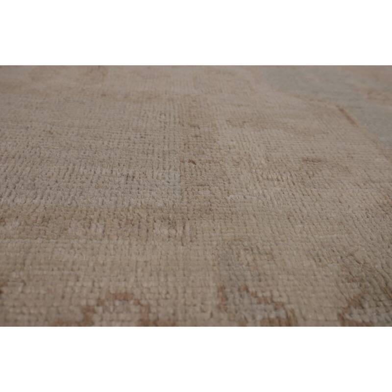 Vegetable Dye Geometric Oushak Area Rug Hand-Knotted Wool Carpet - 6'1"x 8'11"