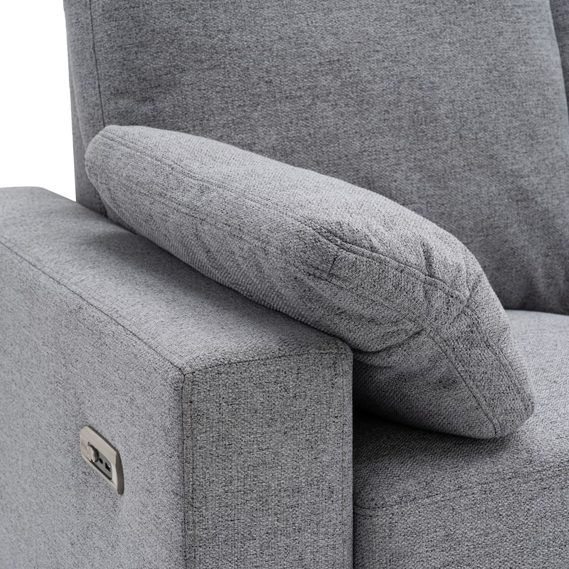 88.9" Linen Power Recliner Sectional 5-Seat Sofa with USB Ports and Storage Drawers