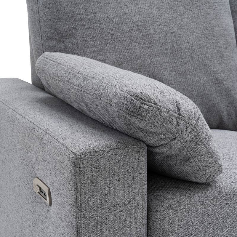 88.9" Linen Power Recliner Sectional Sofa with Storage Drawers