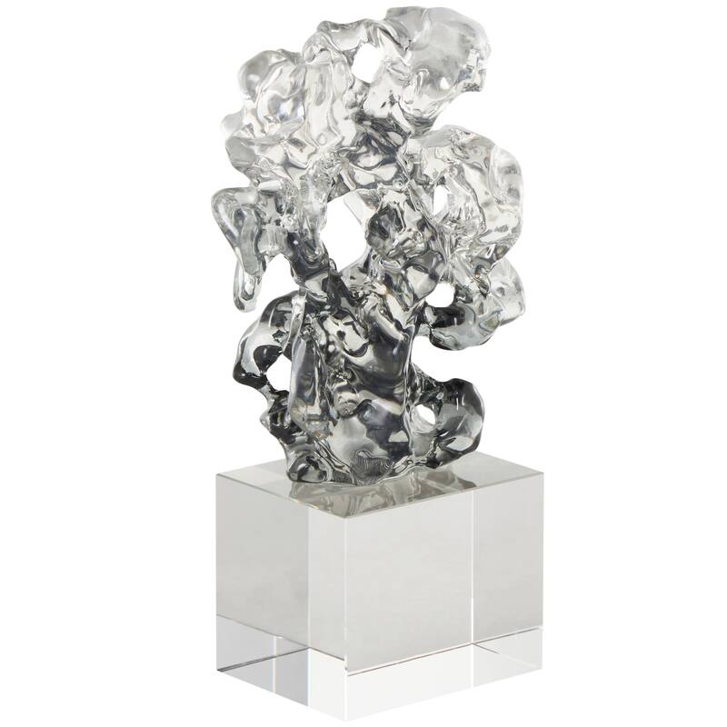 Clear Glass Freeform Abstract Decorative Sculpture with Clear Square Base