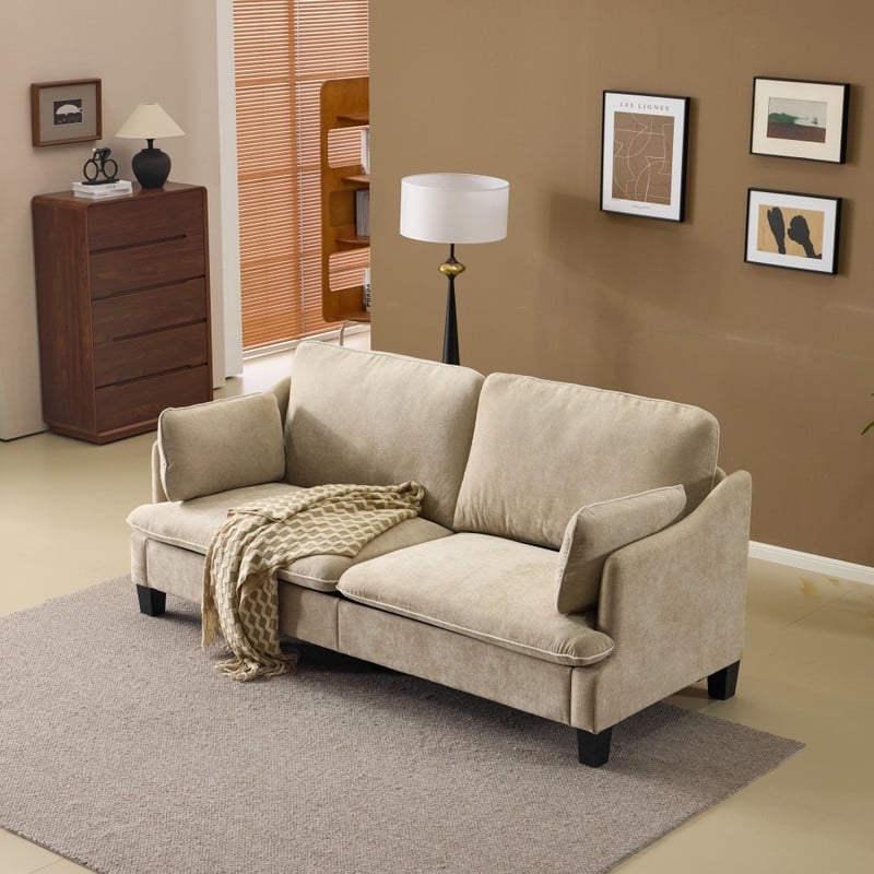 Transitional Loveseat Piped T-Cushions & Linen Blend