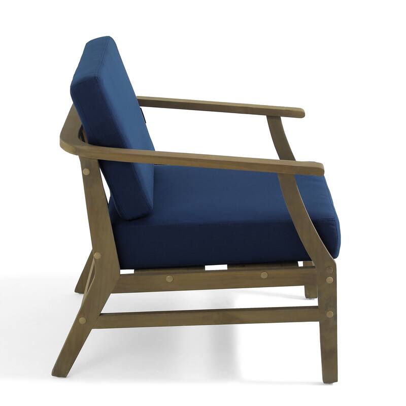 Outdoor Teak Wood Club Chairs with Cushions (Set of 2)