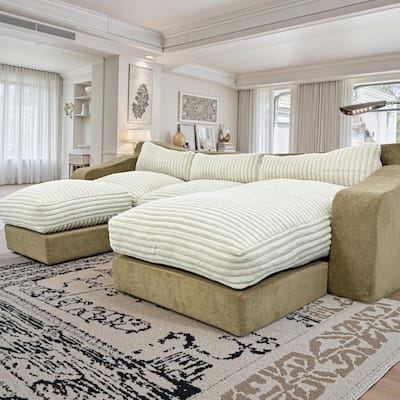 WOWMAX 122'' U Shaped Couch Modular Sectional Cloud Sofa 4 Deep Seat Modern Corduroy Sofa Set For Living Room
