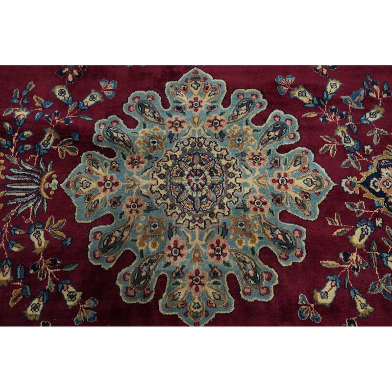 Hand Knotted Oriental 100% Wool Carpet Traditional Floral Red Kerman Area Rug - 19' 4'' X 12' 9''