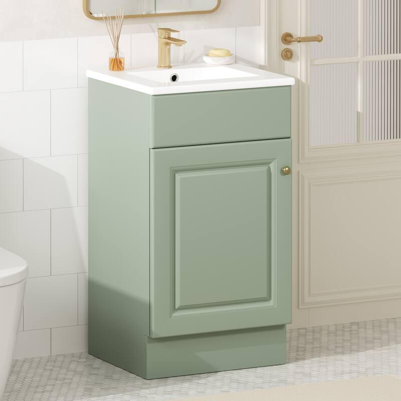 Christopher Knight Home - Ethan 18" Bathroom Wooden Vanity with Sink and Storage Cabinet - Light Green