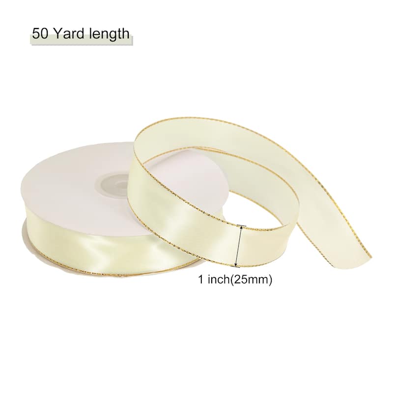 Satin Ribbon with Gold Edges Border Grosgrain Fabric Ribbon for Decor