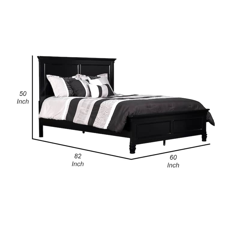 Umi Full Size Bed, Classic Panel Design with Molded Details, Black Wood