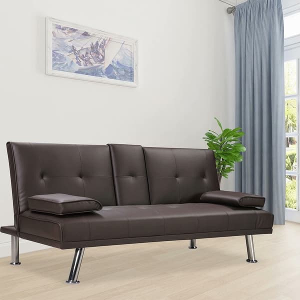 Mieres Faux Leather Convertible Sofa Bed With Armrests Brown Mieres Faux Leather Convertible