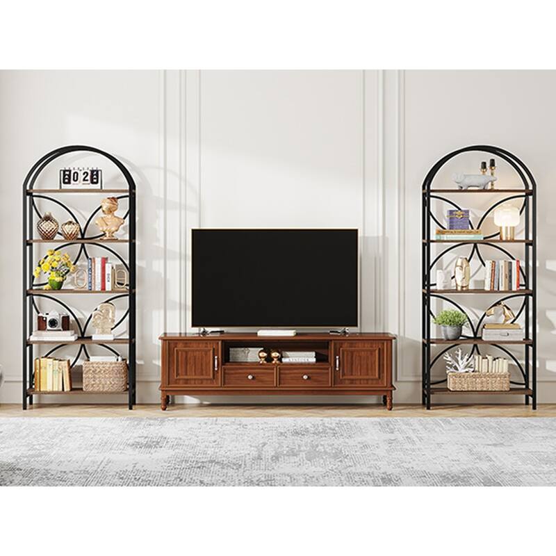 5-Tier Open Bookshelf, 75 Inch Arched Bookcase Shelf