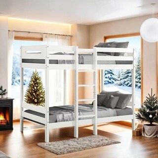 Twin over Twin Bunk Bed with Ladder, White