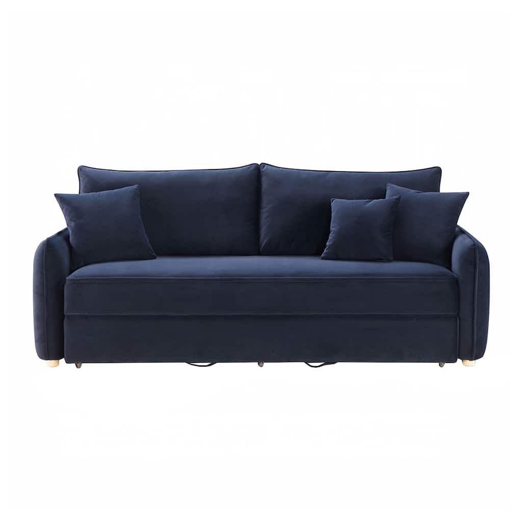 Velvet Upholstered Sofa with Pull-Out Sleeper Design in Blue