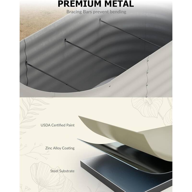 Oval Raised Garden Bed - 0.6mm Resistant Galvanized Steel Planter Box with Tool-Free Assembly,2 PCS